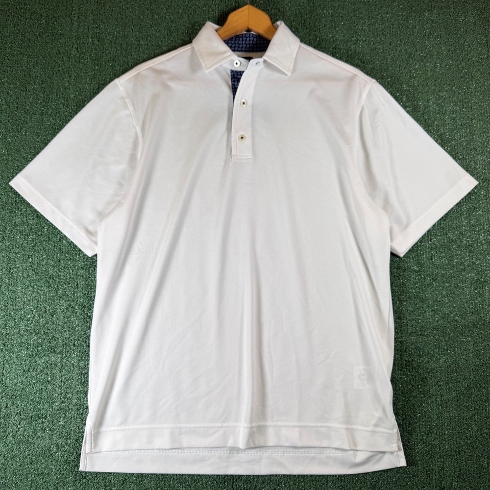 FootJoy Golf Polo Men M White Good Short Sleeve Paisley Trim Performance Shirt